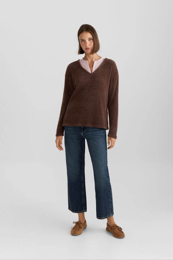 Springfield Camisola fina bimaterial decote castanho