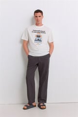 Springfield Cal&ccedil;a leve em linho straight fit cinzento