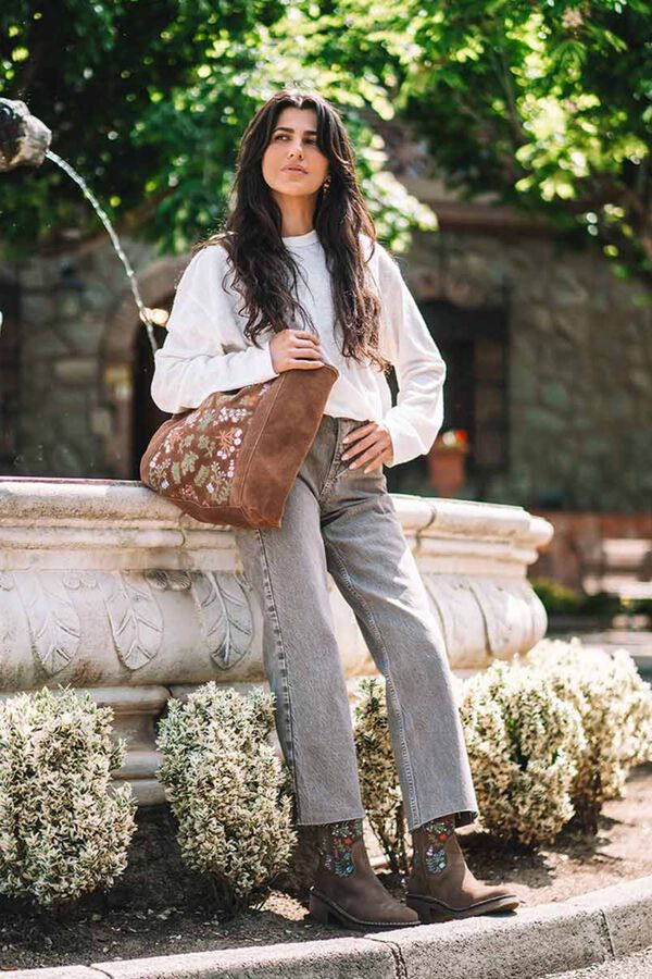 Toni Pons Mala tote bag com flores bordadas castanho
