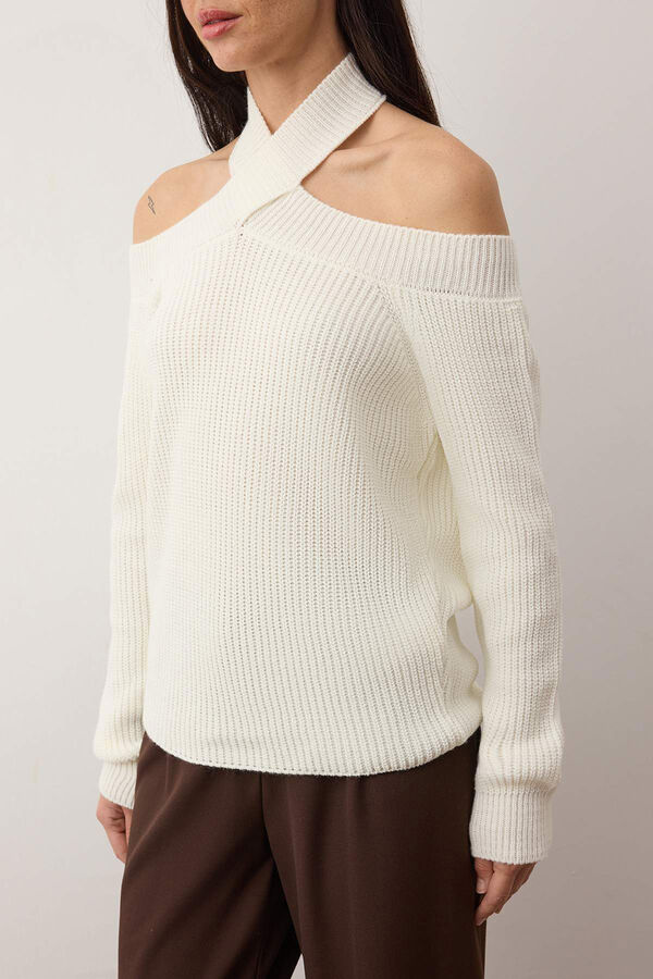 Trendyol Camisola de malha com gola cruzada e ombros &agrave; mostra cru