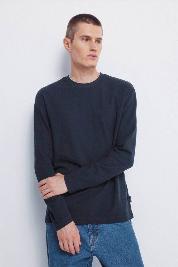 Springfield Camiseta com tecido dupla waffle azul