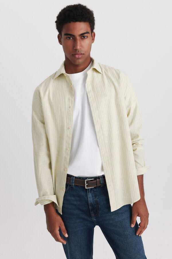 Springfield Camisa tipo lino rayas kaki