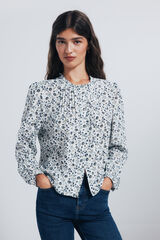 Springfield Blusa com babados e carcela azul
