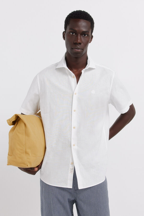 Springfield Camisa de manga curta em linho branco