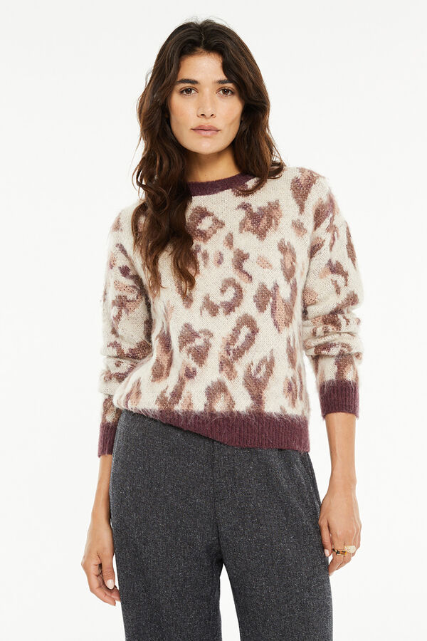 System Action Camisola jacquard com estampa animal bege