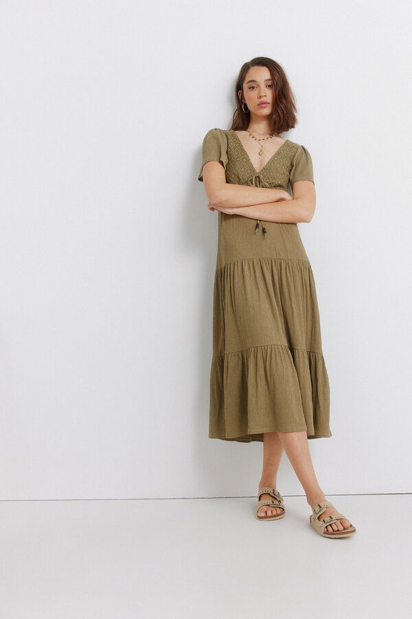 Springfield Vestido midi folhos bege