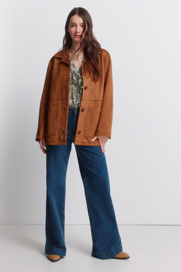 Springfield Blazer em camur&ccedil;a sint&eacute;tica camel