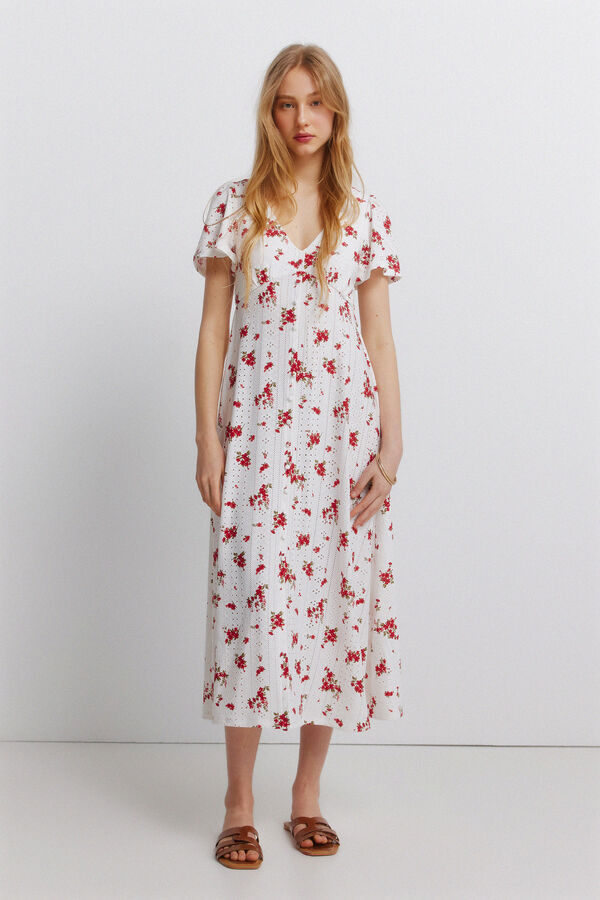 Springfield Vestido midi bordado su&iacute;&ccedil;o vermelho