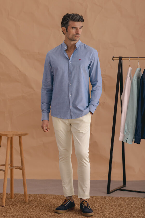 Celopman Oxford Shirt Mao Collar  blue