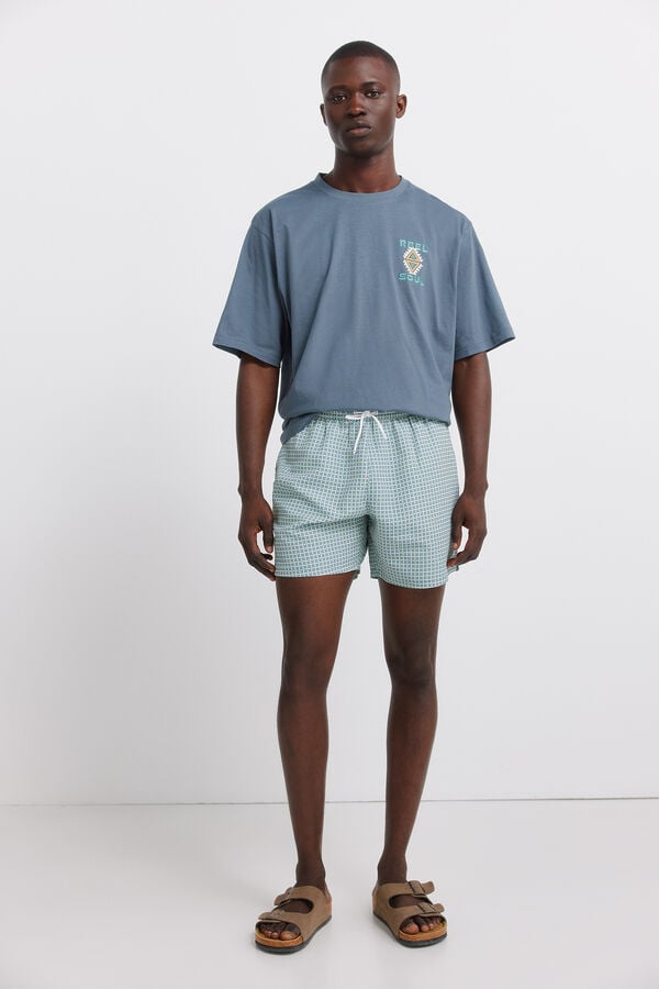 Springfield Fato de banho estampado geom&eacute;trico bolso fecho-&eacute;clair azul