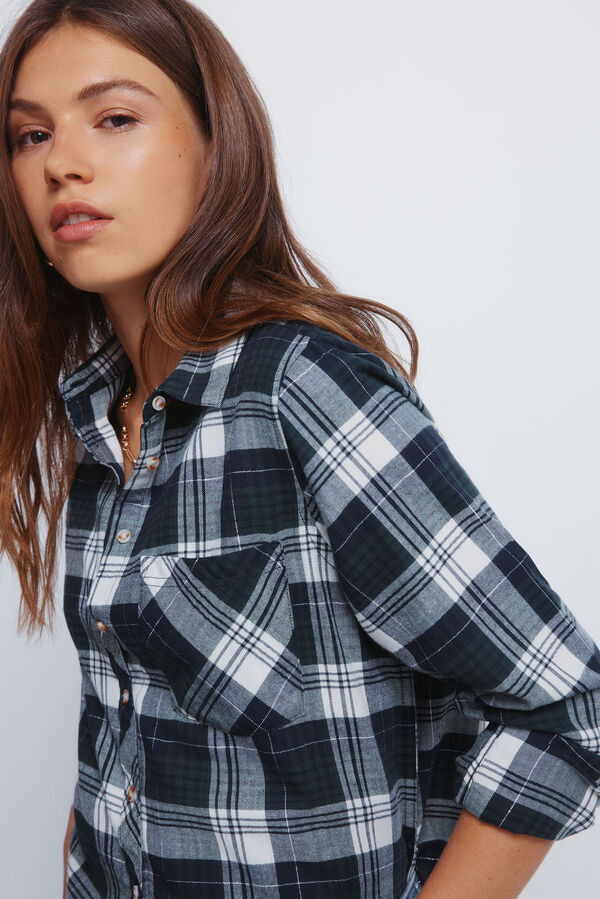 Springfield Camisa cuadros lurex bolsillo verde
