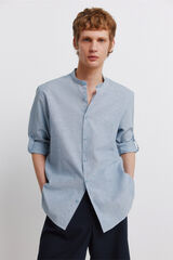 Springfield Camisa gola mao em linho azul
