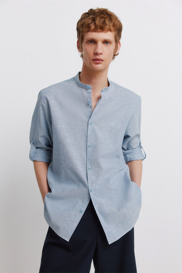 Springfield Camisa gola mao em linho azul