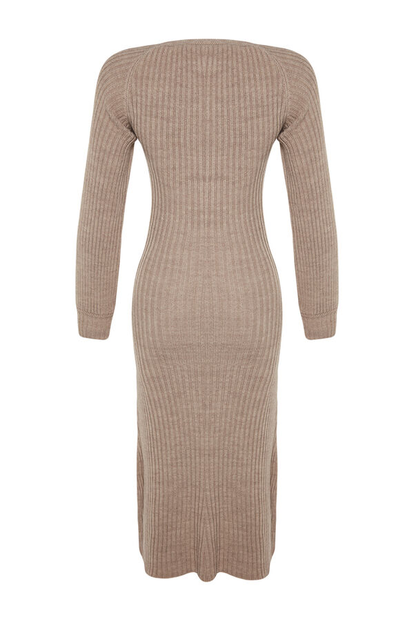 Trendyol Vestido midi justo manga comprida cru