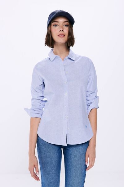 Springfield Camisa Oxford semi-justa azul aço