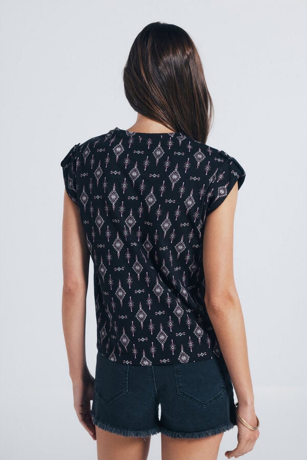 Springfield Printed T-shirt with loop sleeves black