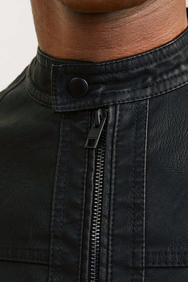 Jack & Jones Blusão com efeito de couro preto