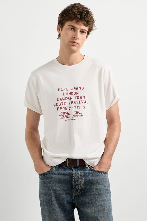Pepe Jeans T-shirt de manga curta estampada bege