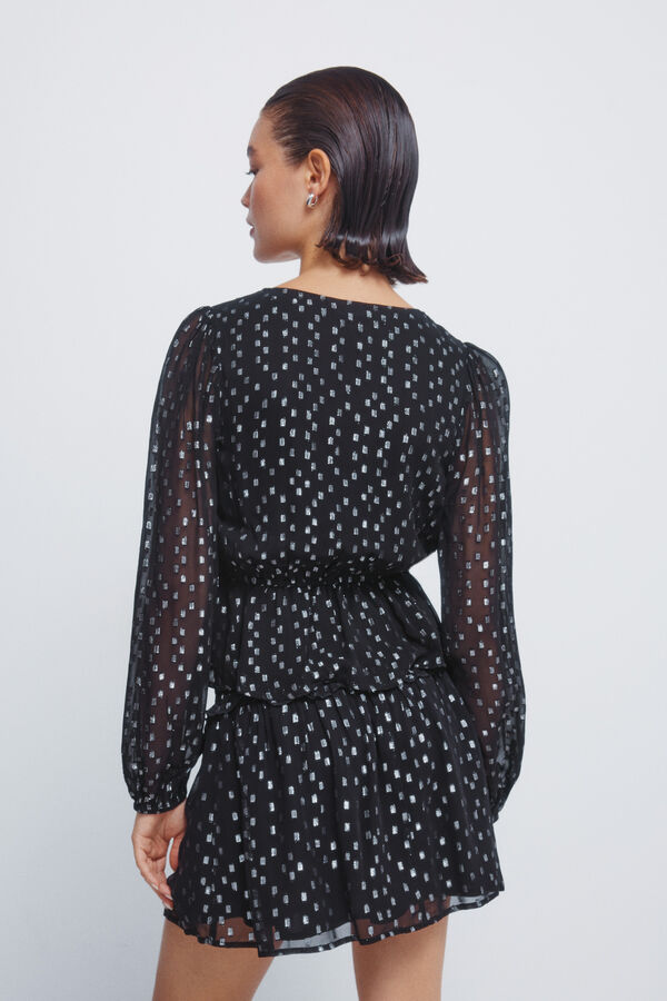 Springfield Blusa de lurex com cós elástico preto