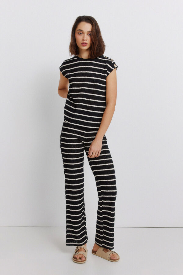 Springfield T-shirt de malha a riscas preto