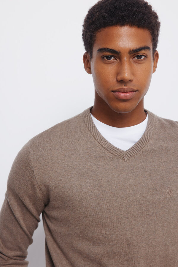 Springfield Camisola básico com gola em V cru