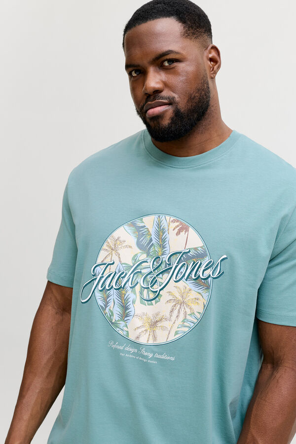 Jack & Jones PLUS T-shirt de algod&atilde;o estampada azul