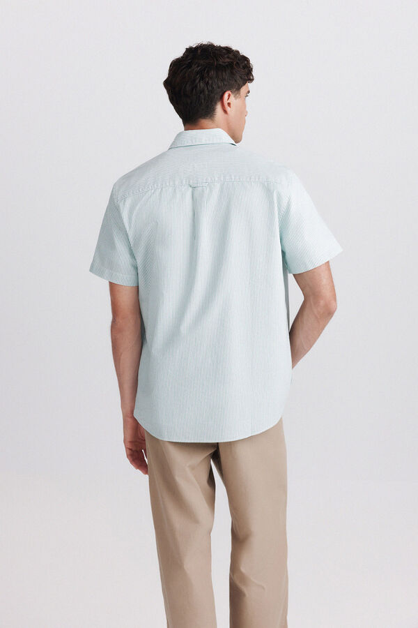 Springfield Camisa de manga curta oxford riscas verde