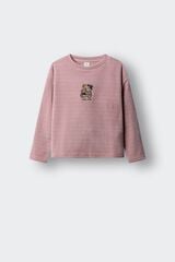 Springfield Kids T-shirt manga comprida urso bordado menina rosa