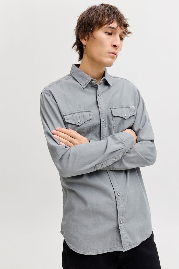 Jack & Jones Camisa de ganga regular cinzento