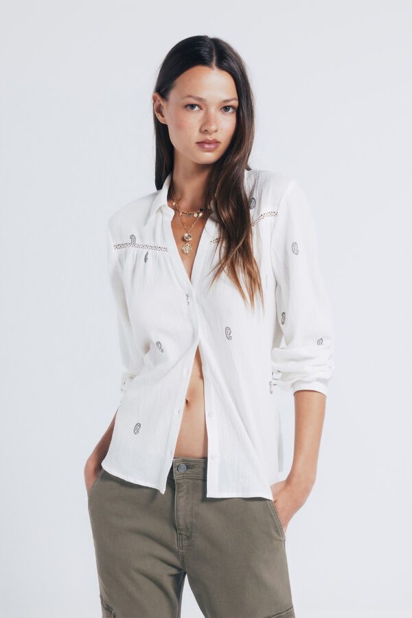 Springfield Camisa bordada em renda cru