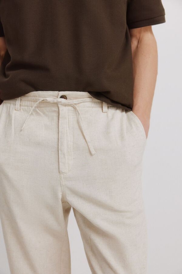 Springfield Cal&ccedil;as chino em linho comfort fit branco