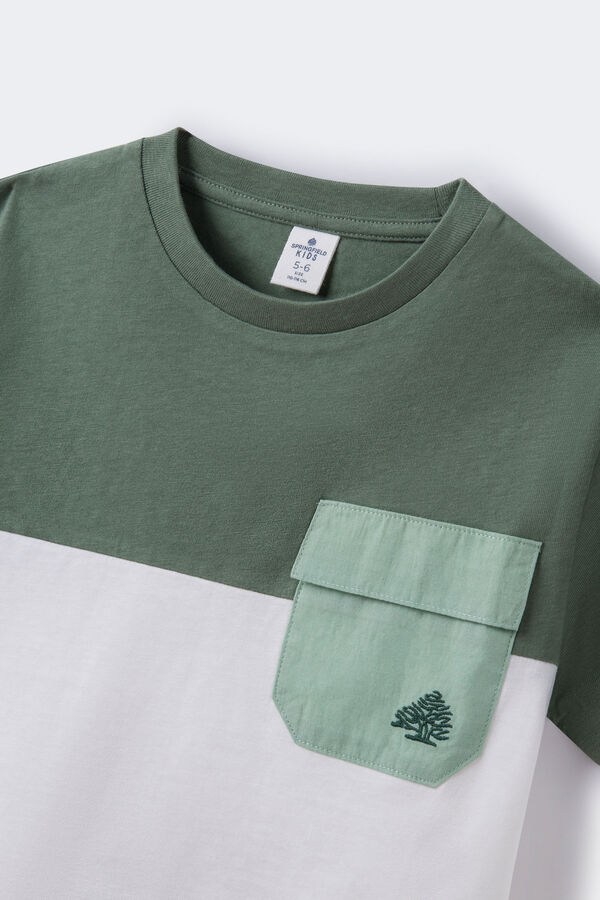 Springfield Camiseta block color bolsillo niño verde