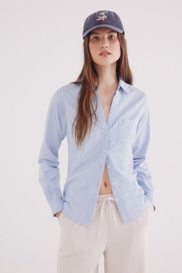 Springfield Camisa Oxford com gola aberta azul