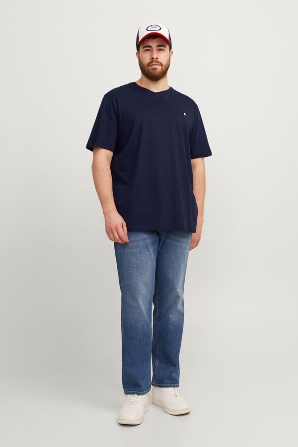 Jack & Jones PLUS T-shirt bordada de manga curta azul