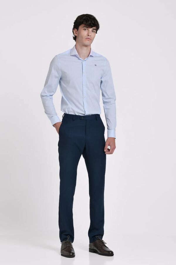 JVZ Camisa de riscas com gola em contraste azul
