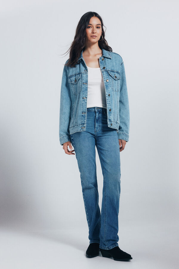 Springfield Jaqueta jeans de algodão oversized azul