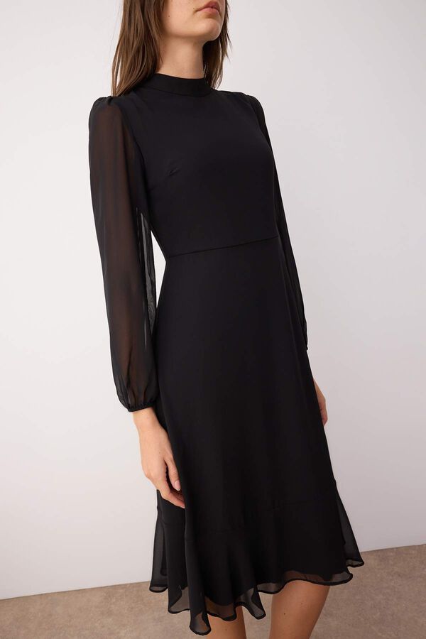 Trendyol Vestido midi com mangas transparentes preto