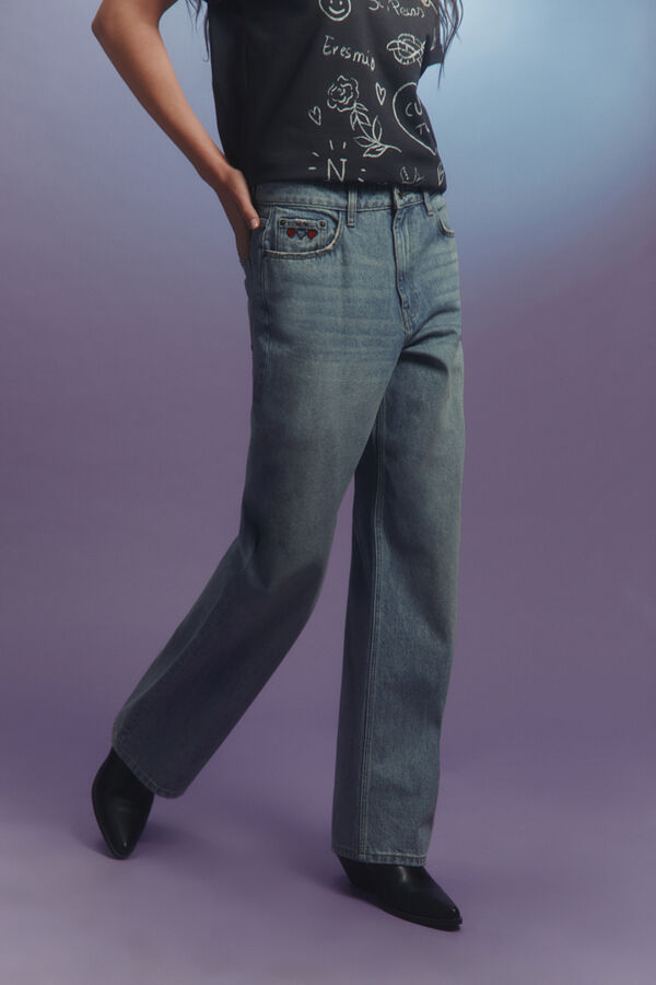 Springfield Jeans corazones bordados azul