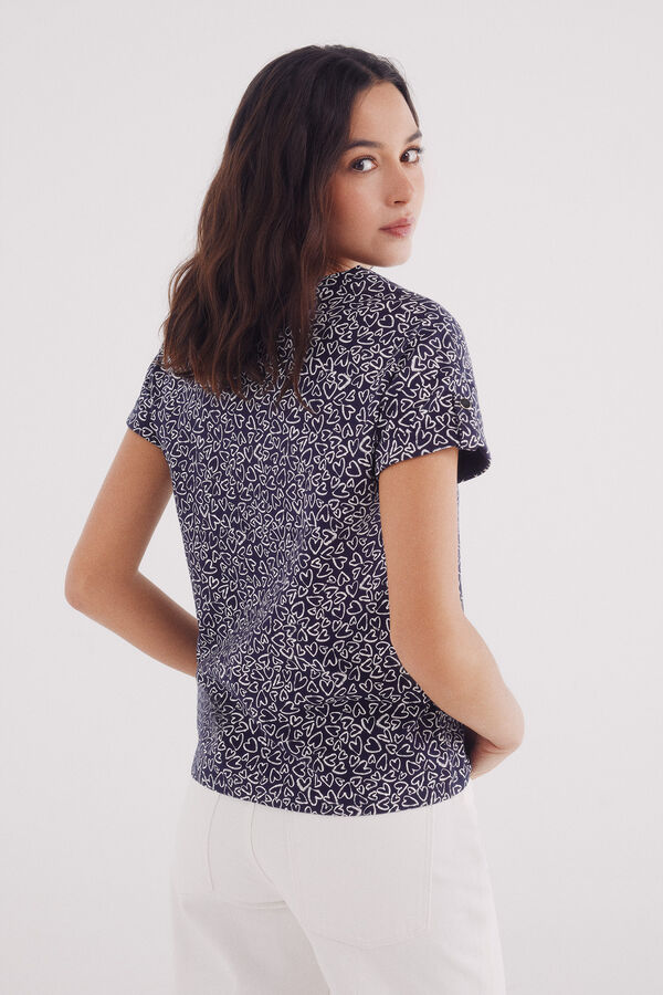 Springfield Printed turn-up sleeve sleeve -shirt with loop blue