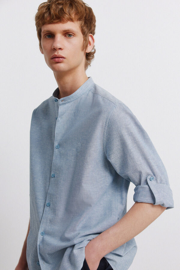 Springfield Camisa gola mao em linho azul