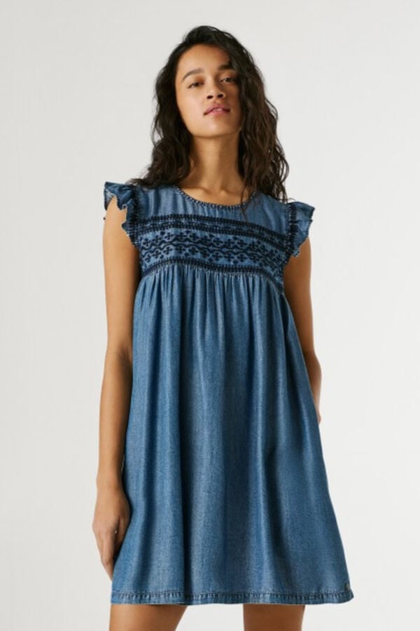 Pepe Jeans Vestido com manga de folhos azul