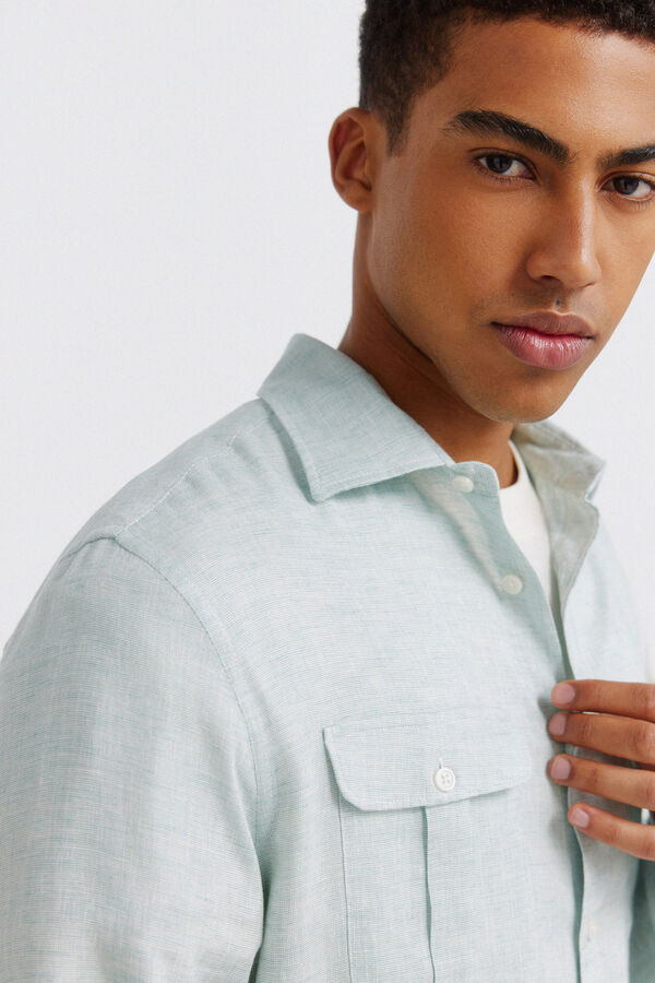 Springfield Camisa em linho e viscose com bolsos verde