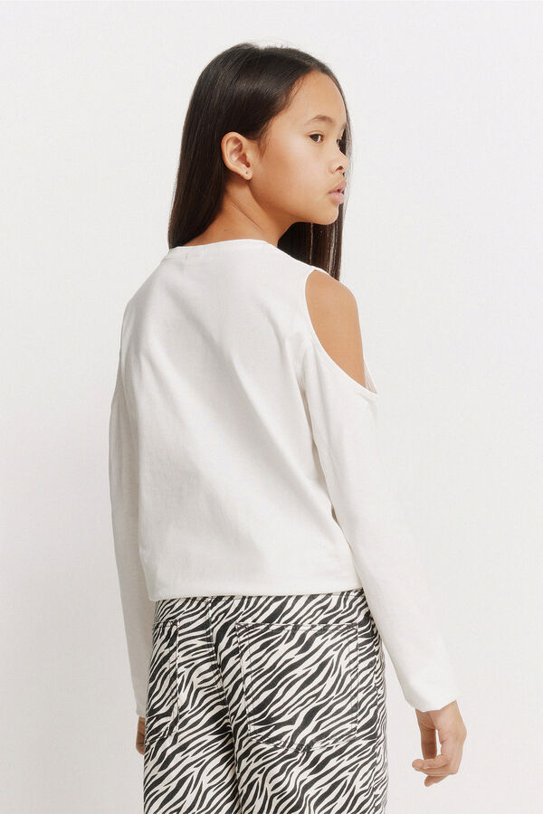 Springfield Kids T-shirt manga comprida com tachas ombro descoberto para menina bege