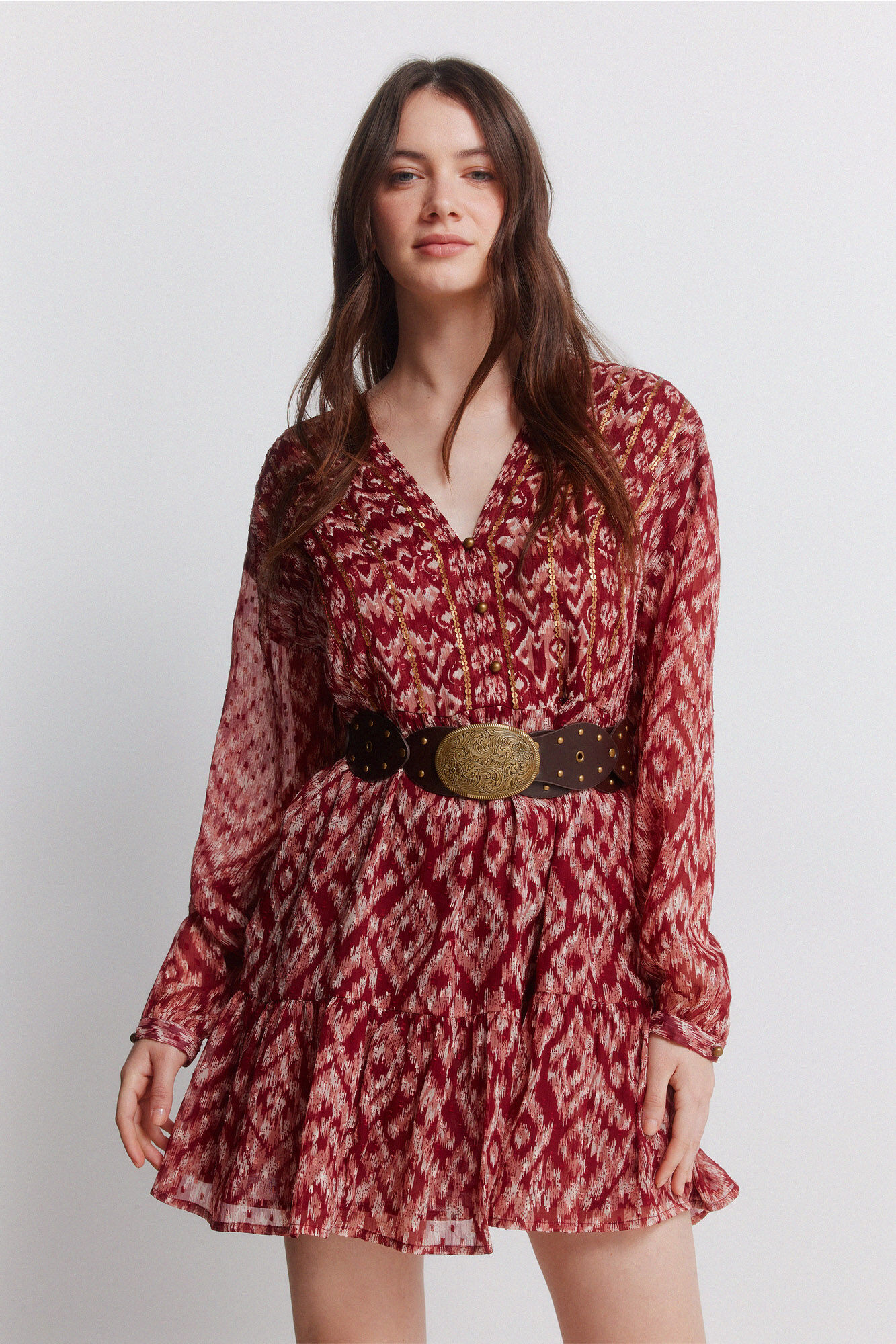 Springfield Vestido curto em gaze com lantejoulas