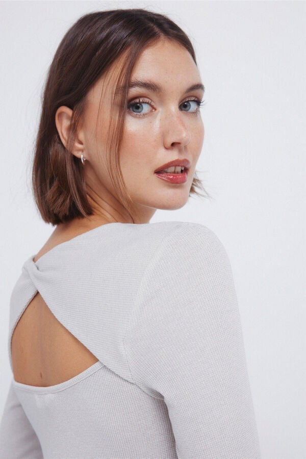 Springfield T-shirt com decote nas costas em lurex cinzento