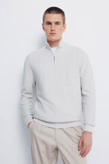 Springfield Camisola com fecho-éclair liso cinzento