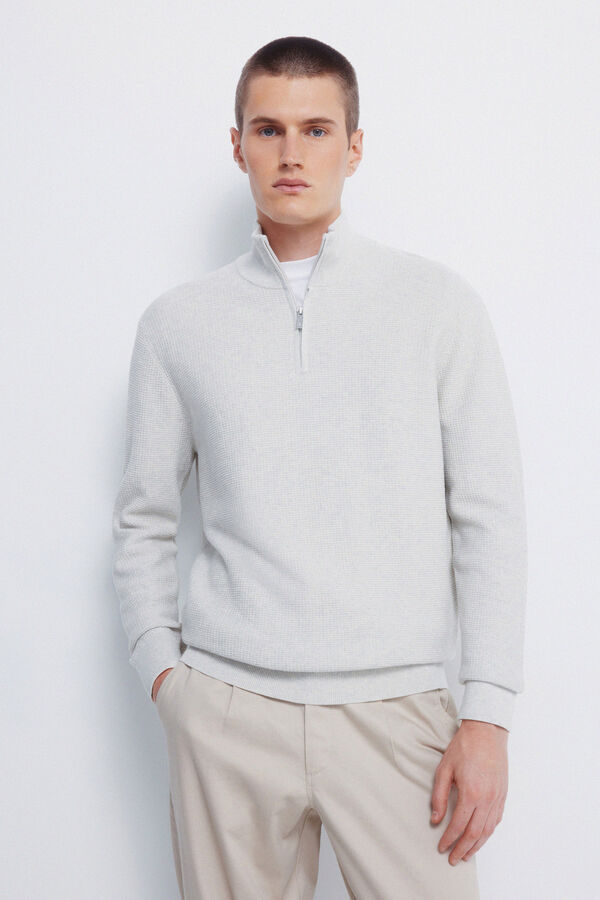 Springfield Camisola com fecho-éclair liso cinzento