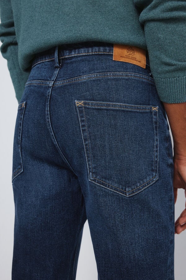 Springfield Calça jeans slim fit com lavagem escura média azul