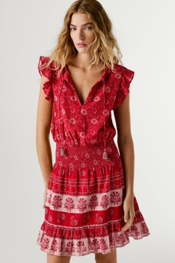 Pepe Jeans Vestido curto manga borboleta vermelho
