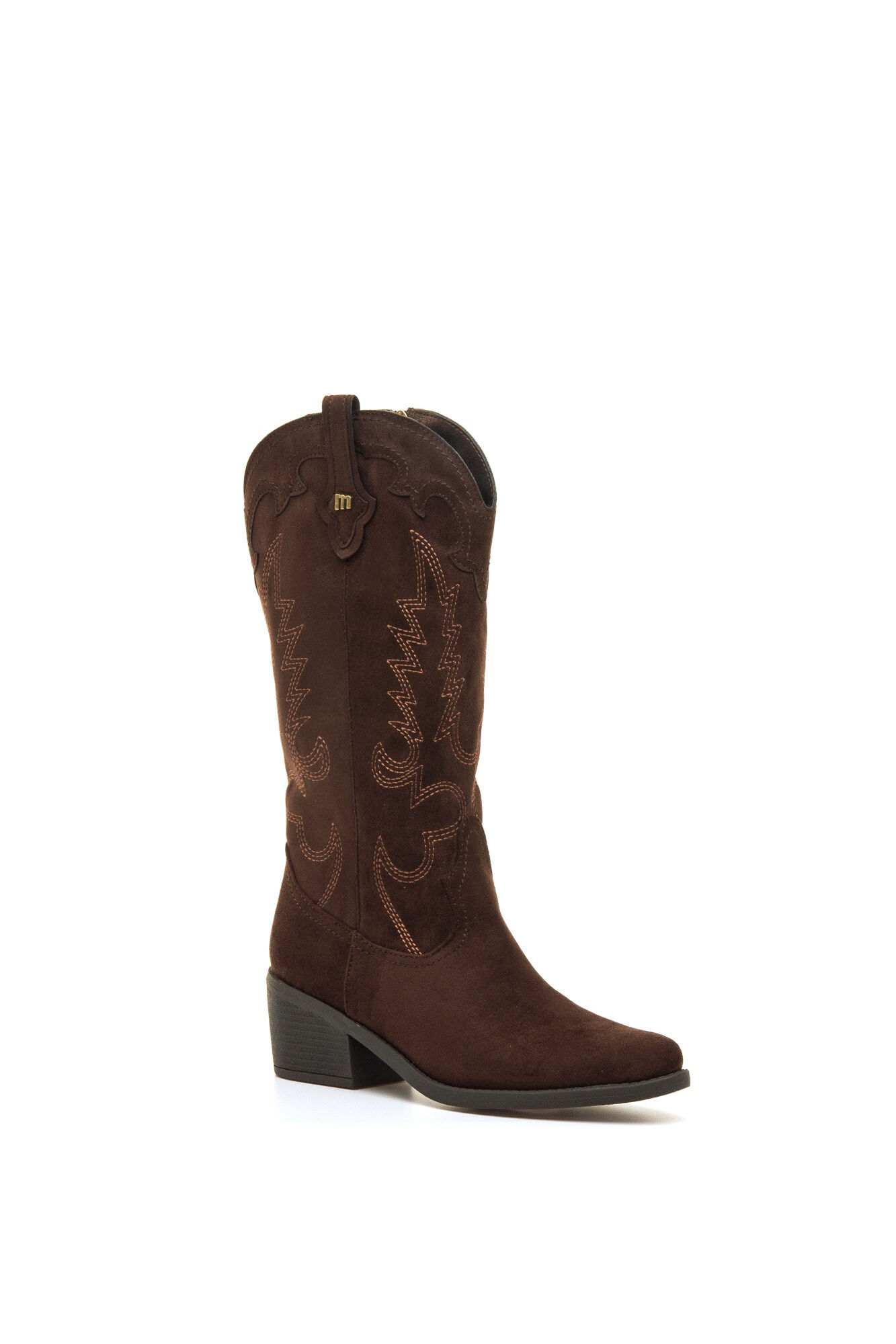 MTNG Botins cowboy com bordados e salto baixo